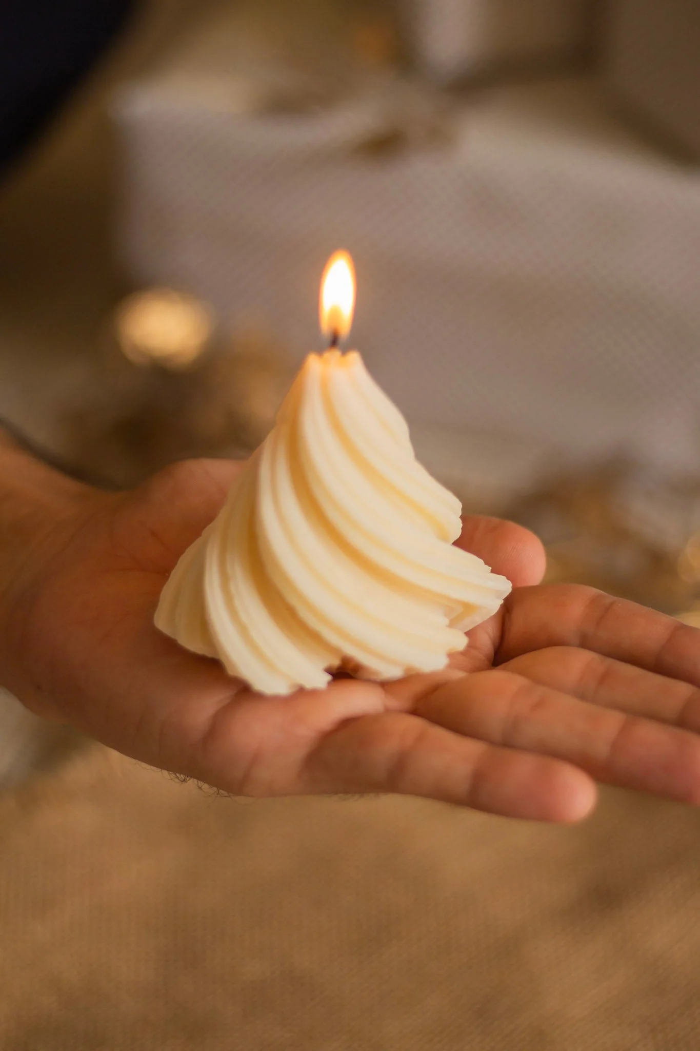 White Swirl Tree Decorative Candle set of 2 - Image 3