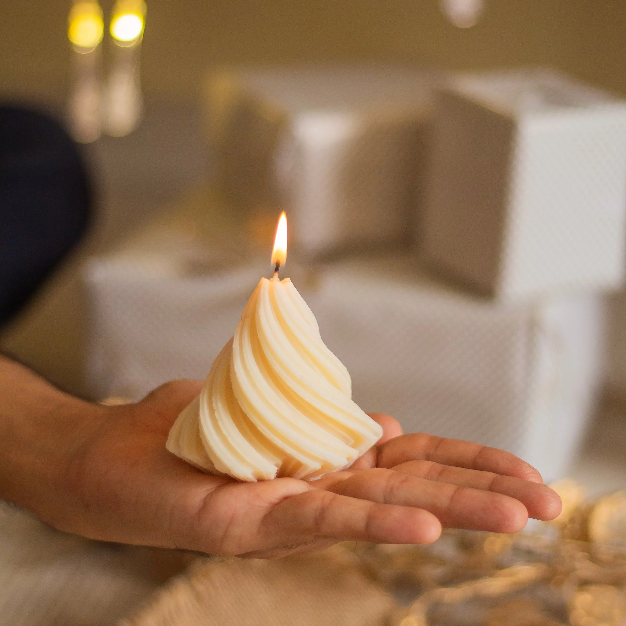 White Swirl Tree Decorative Candle set of 2 - Image 4