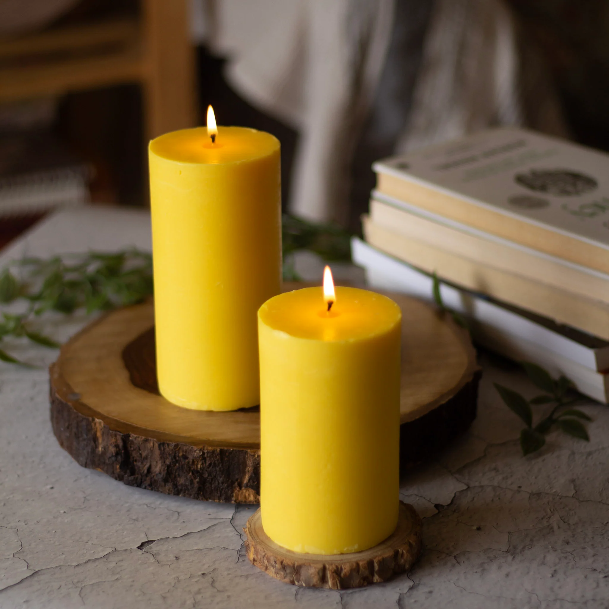 Yellow Pillar Unscented Soy Candle - Image 3