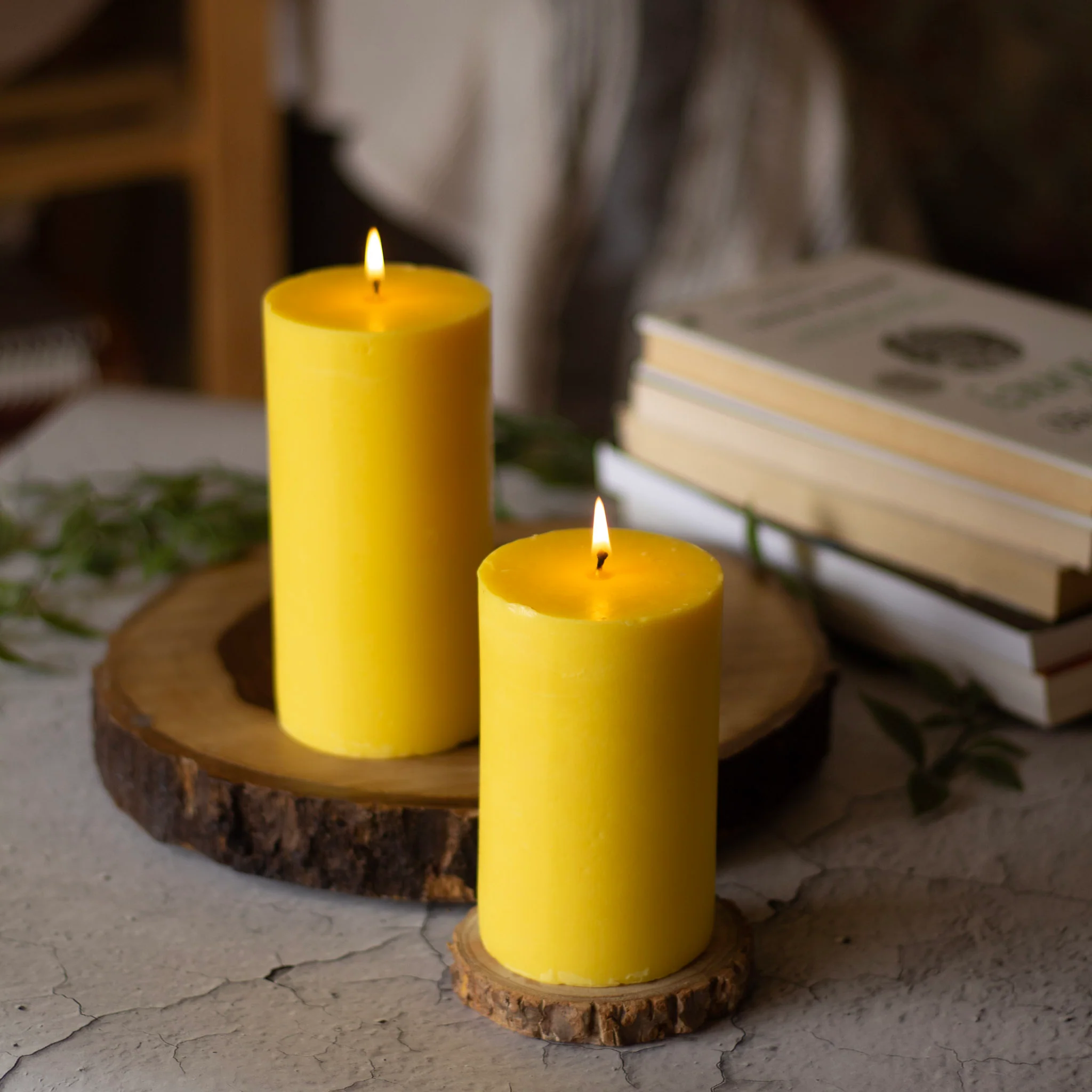Yellow Pillar Unscented Soy Candle - Image 4