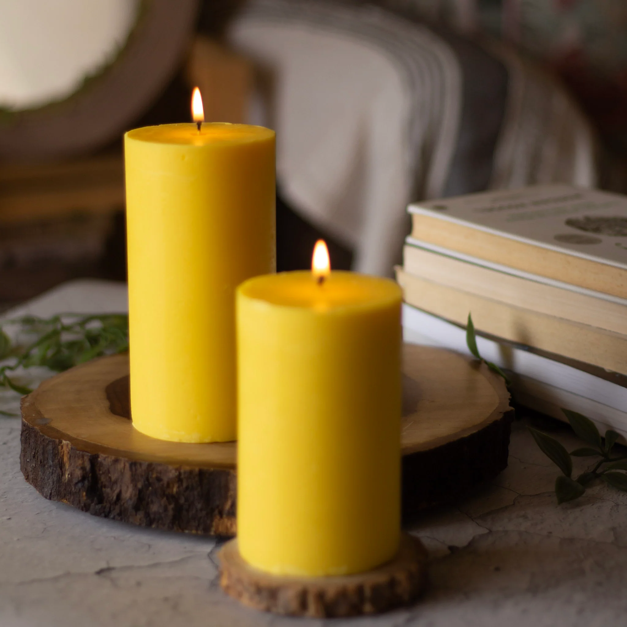Yellow Pillar Unscented Soy Candle - Image 5