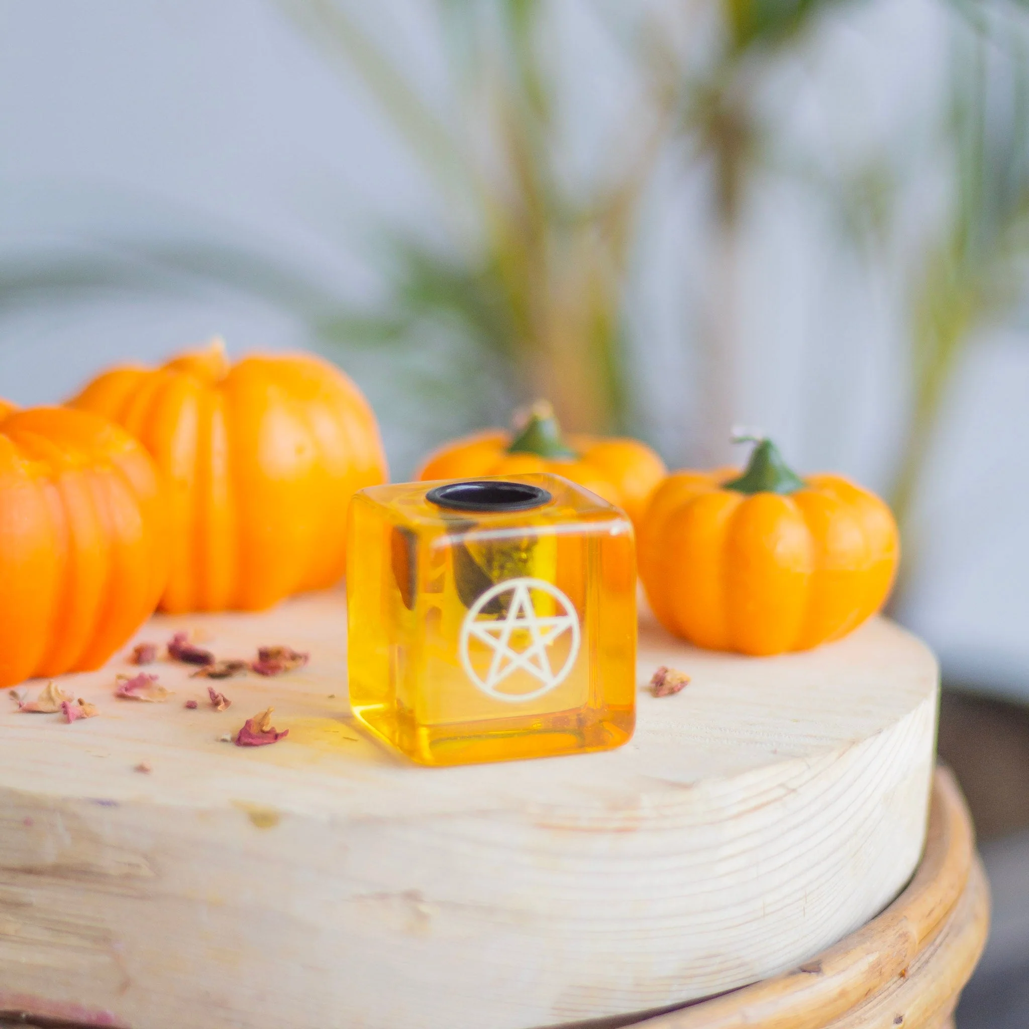 Yellow resin Pentacle print square Candle Holder - Image 3