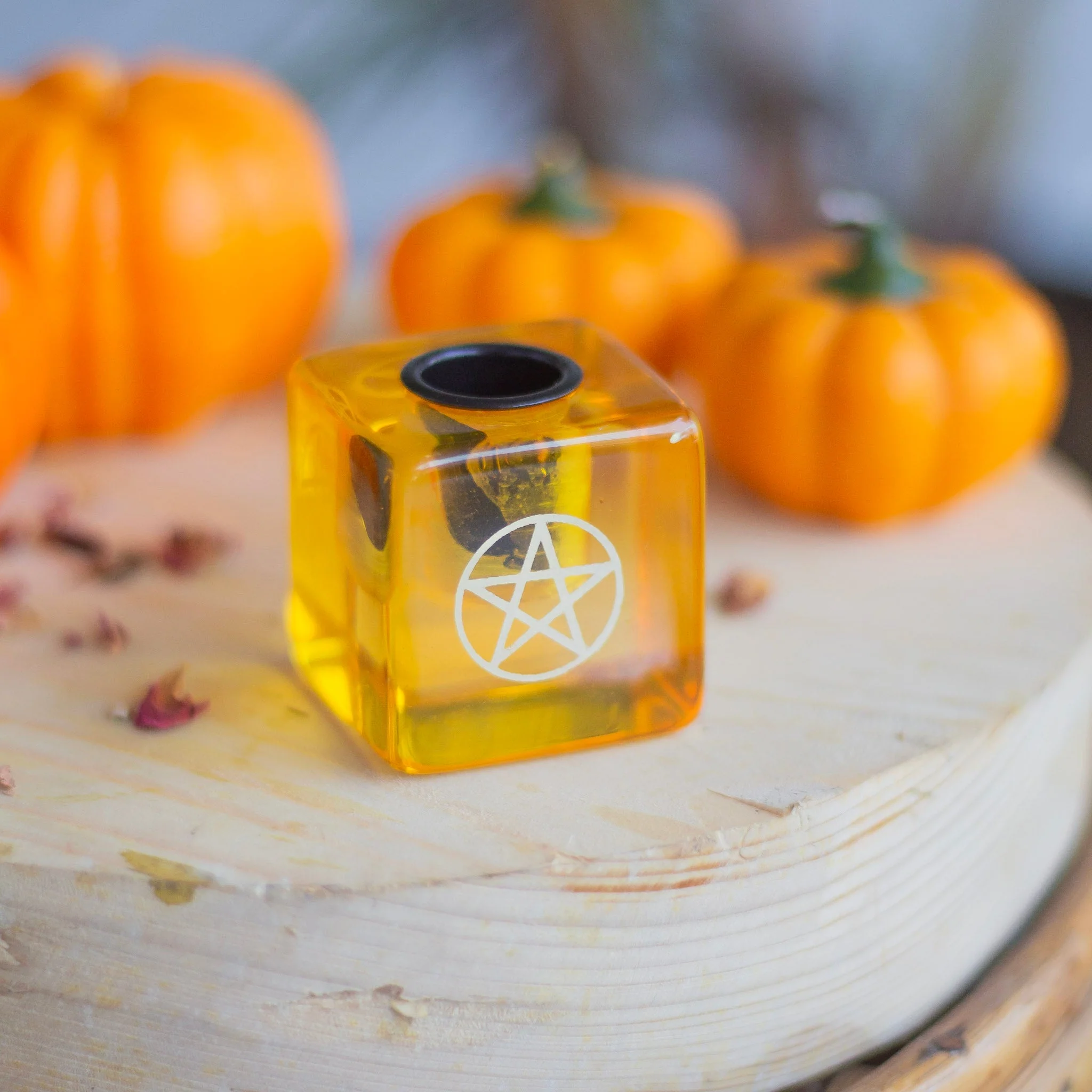 Yellow resin Pentacle print square Candle Holder - Image 4