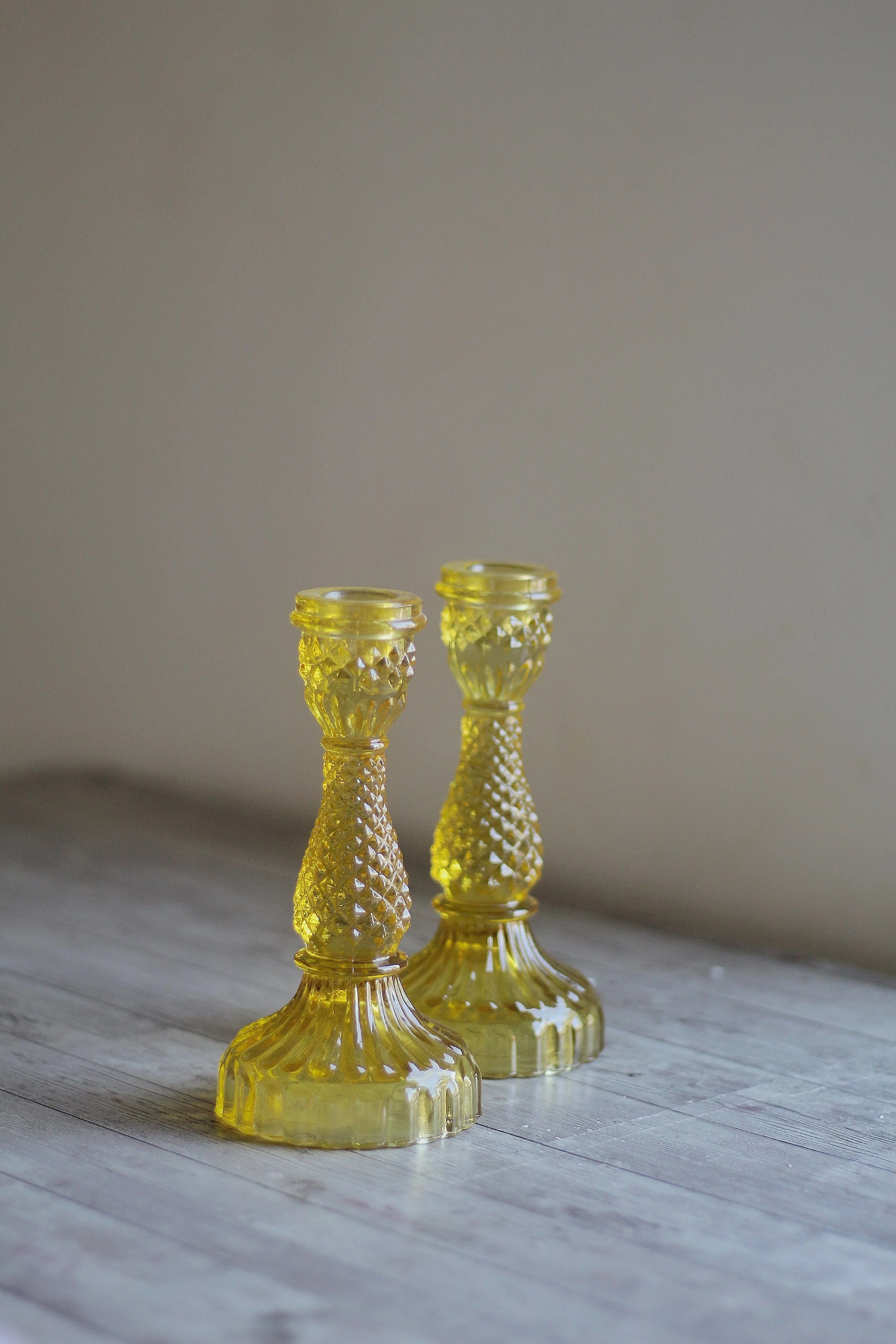 Yellow Vintage Glass Candle Holder - Image 3