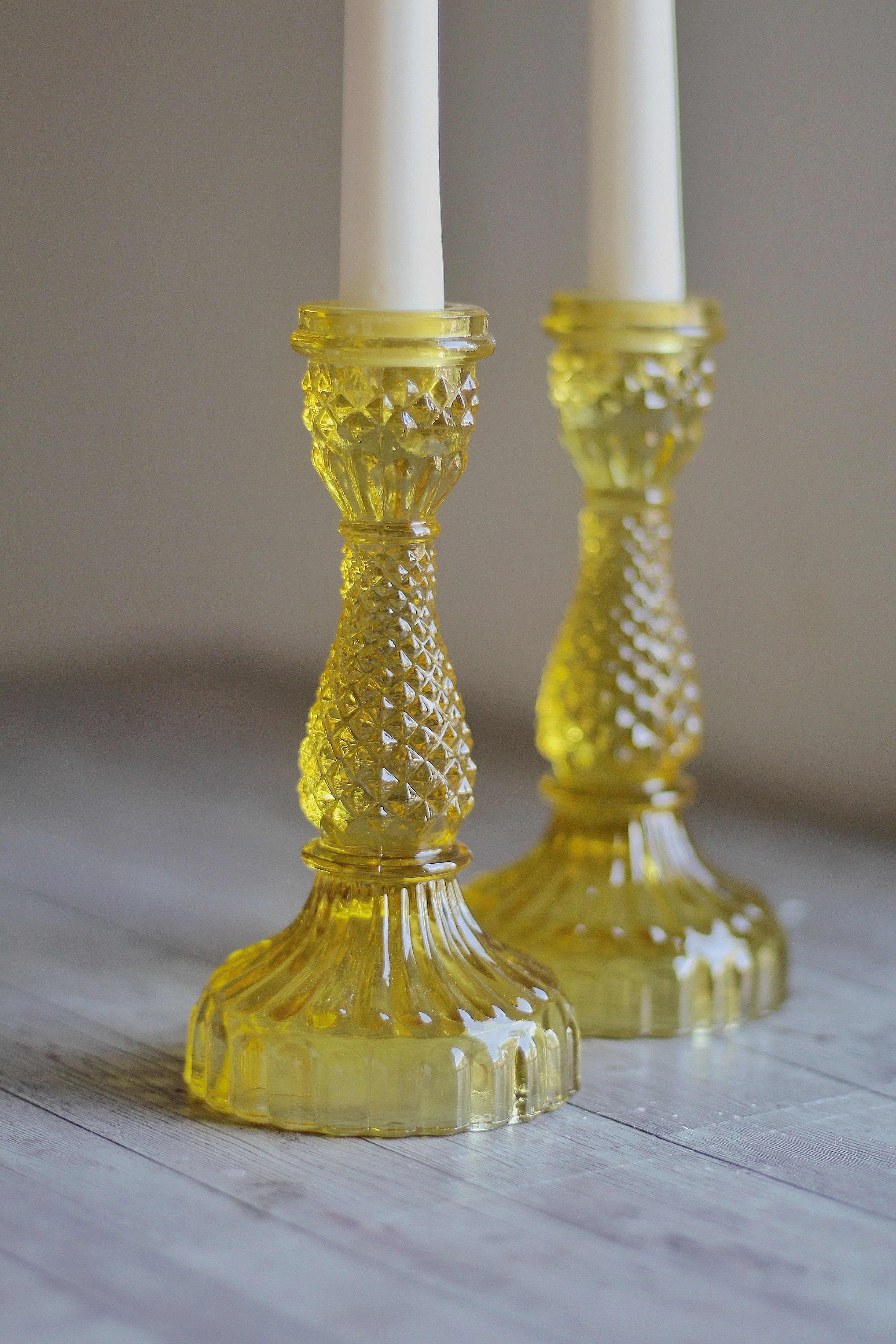 Yellow Vintage Glass Candle Holder - Image 4