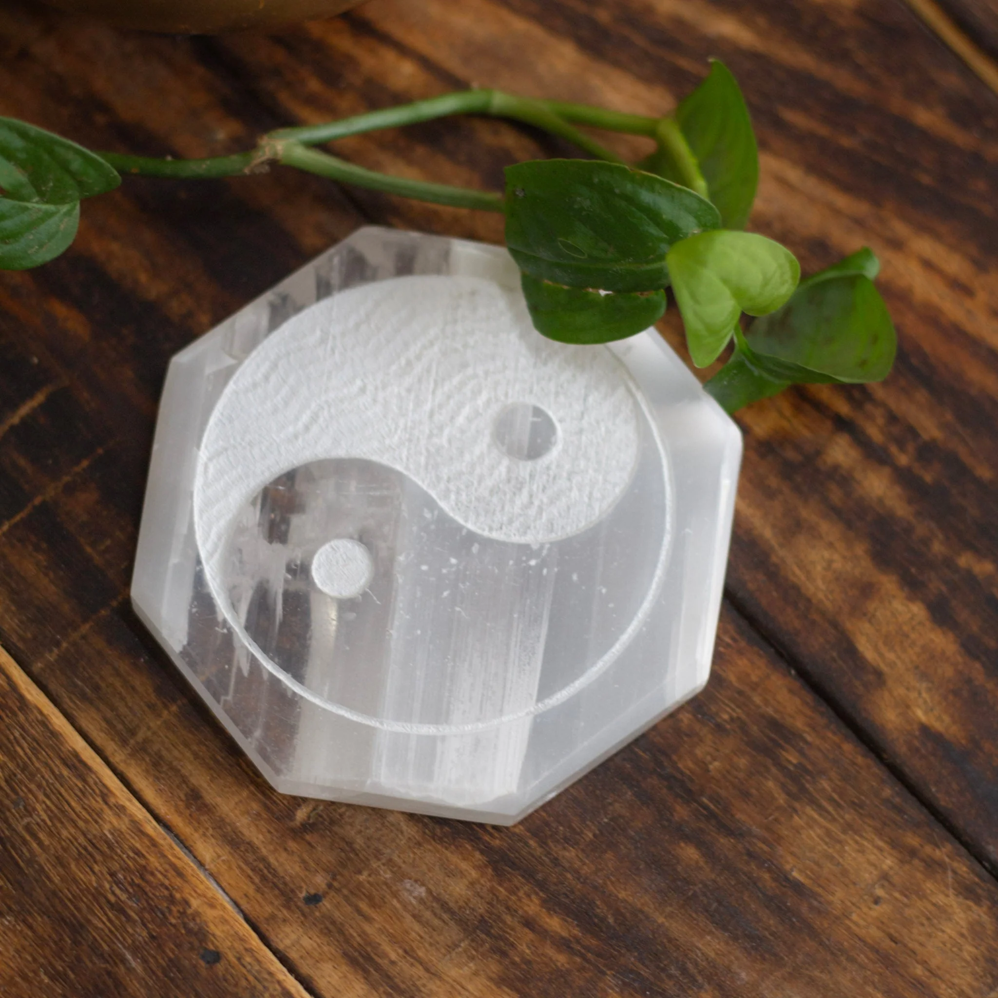 Yin Yang symbol carved Selenite Plate (Satin Spar Selenite) | Stone for Spiritual work & Cleansing - Image 2