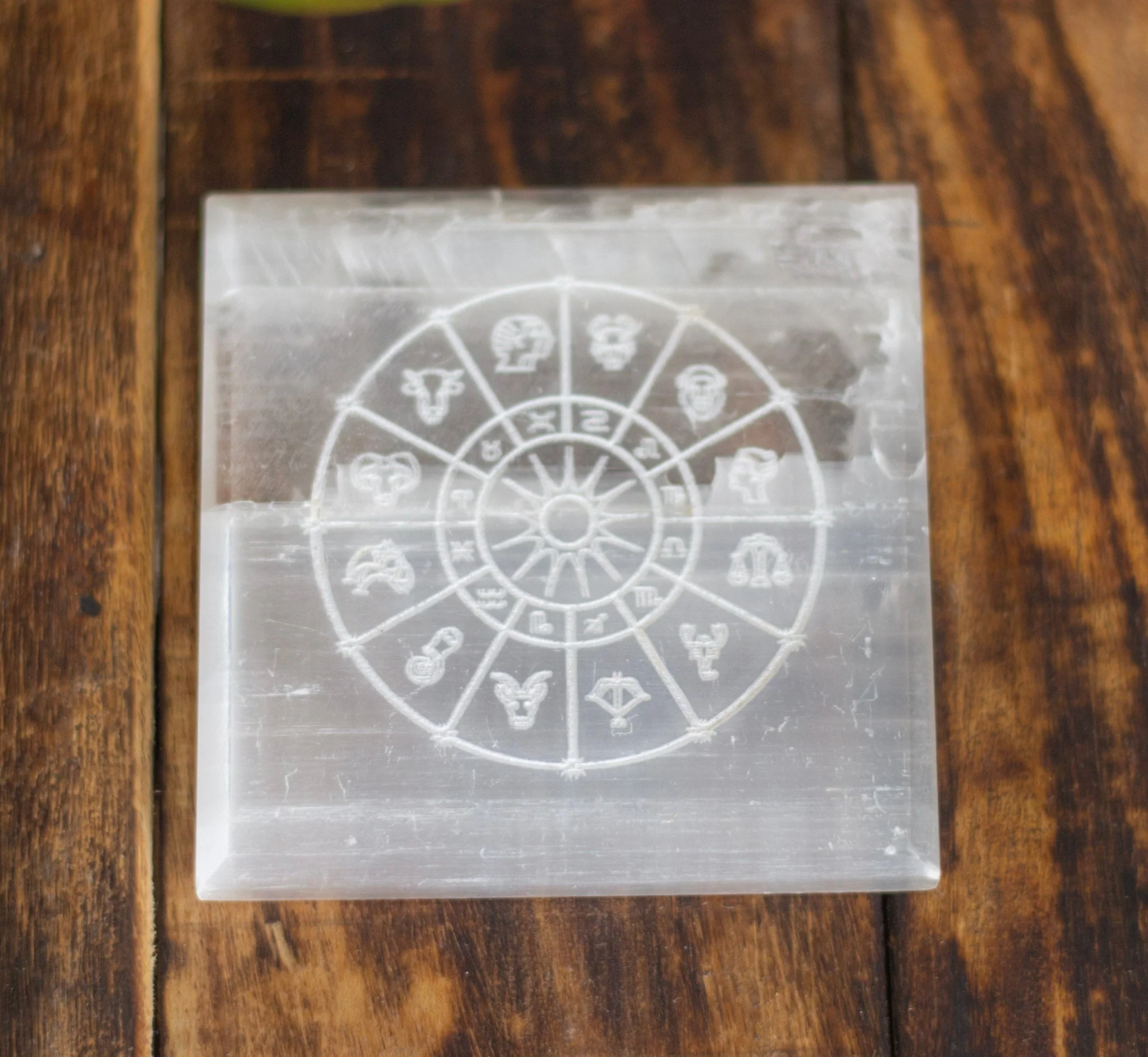 Zodiac Circle Carved Selenite Plate (Satin Spar Selenite) | Stone for Spiritual work & Cleansing - Image 2